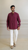 Chinese Collar Shirt - Burgundy