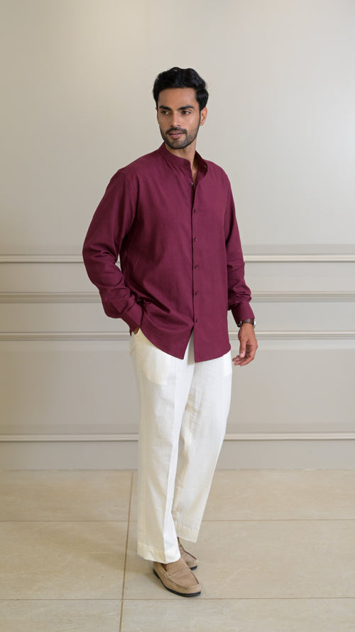 Chinese Collar Shirt - Burgundy