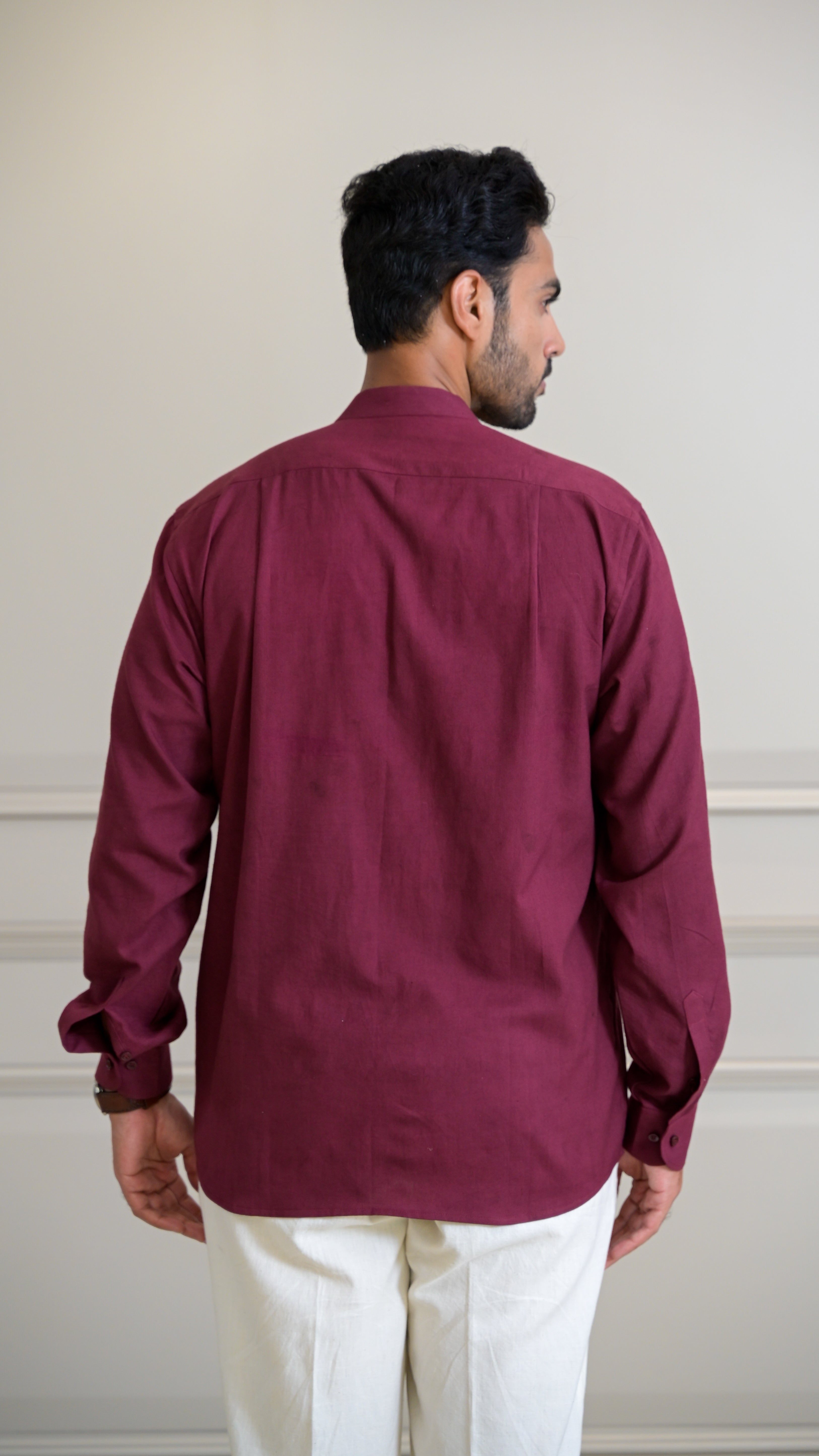 Chinese Collar Shirt - Burgundy
