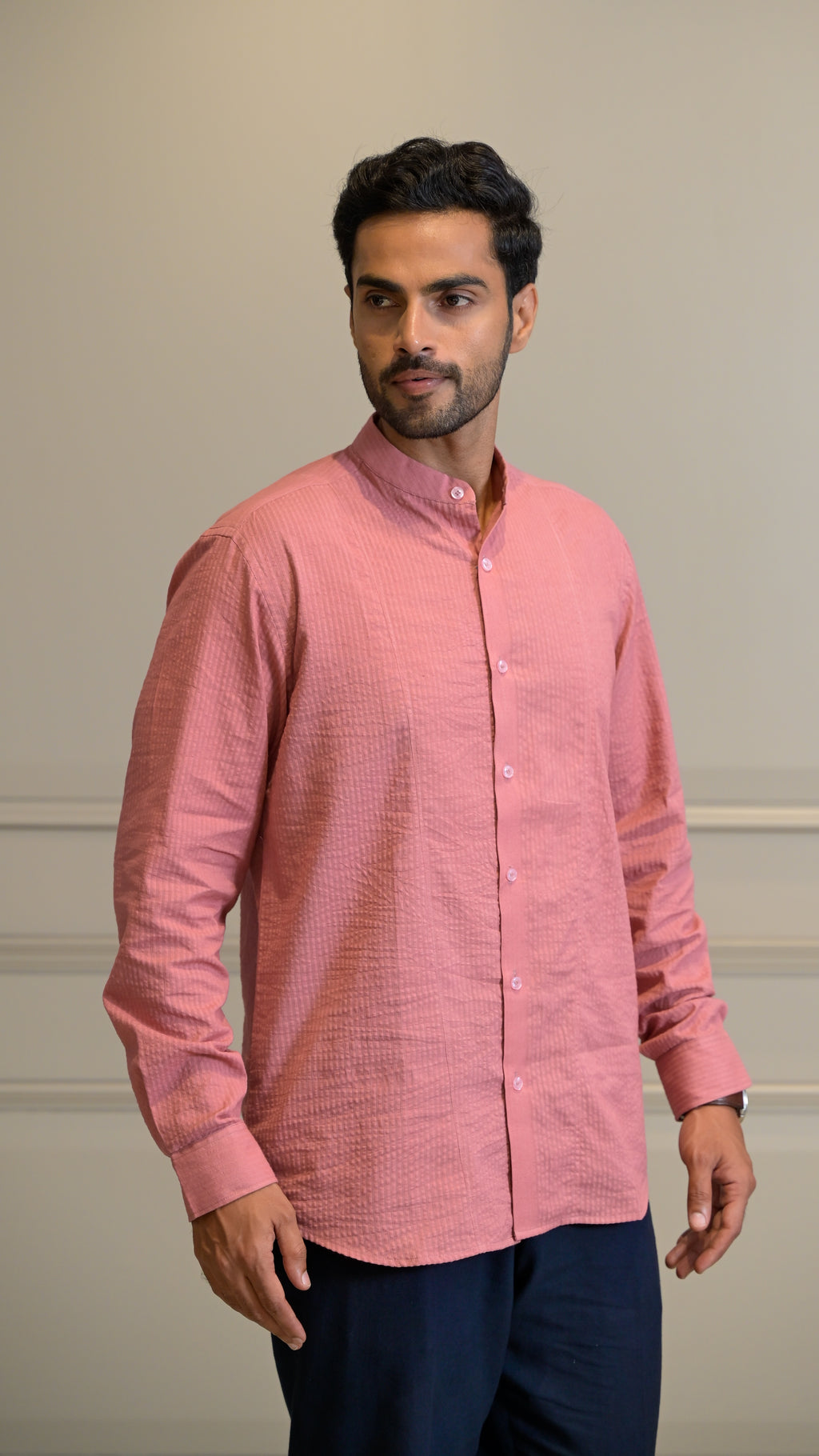 Chinese Collar Shirt - Pink