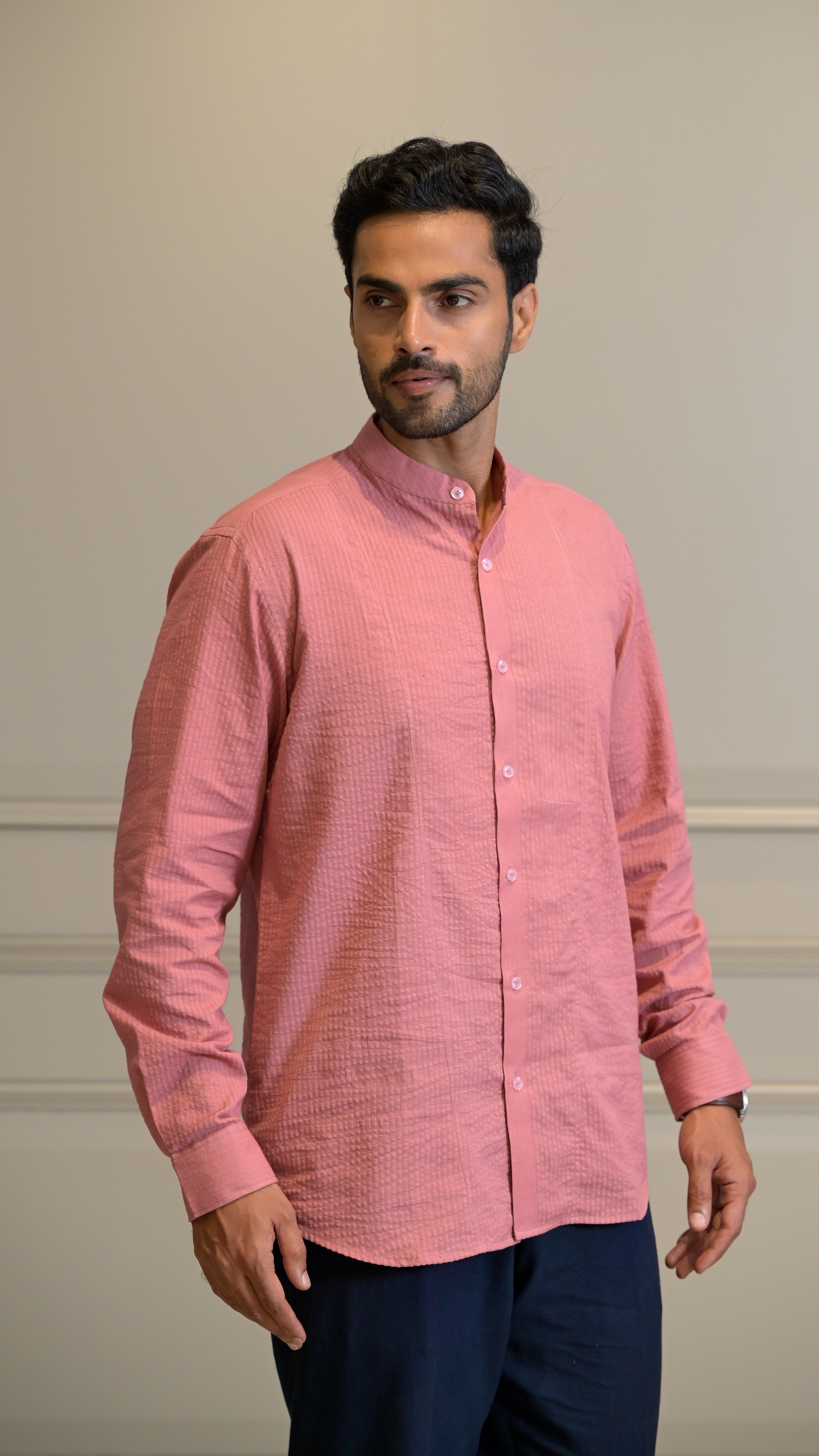 Chinese Collar Shirt - Pink