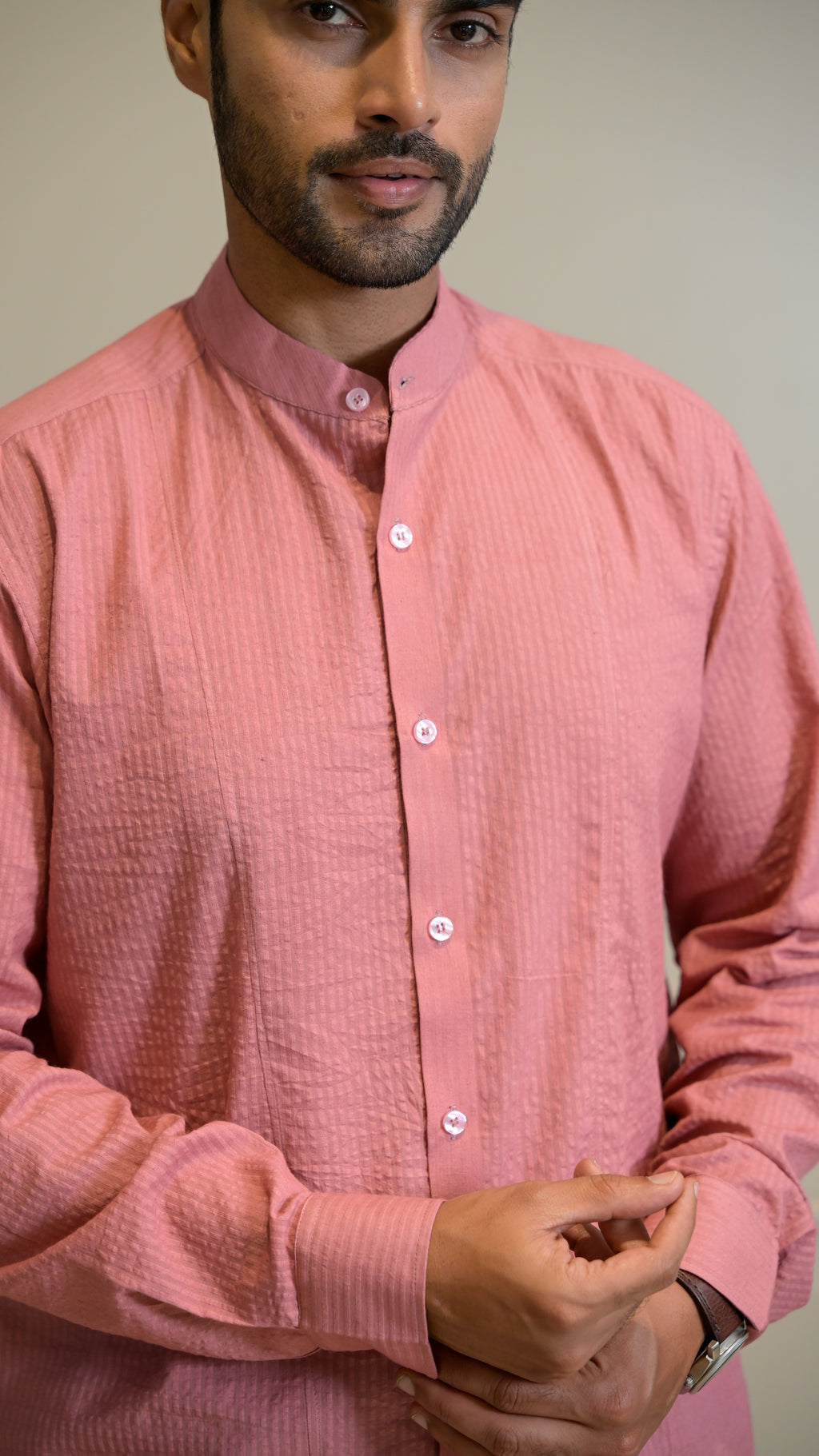 Chinese Collar Shirt - Pink