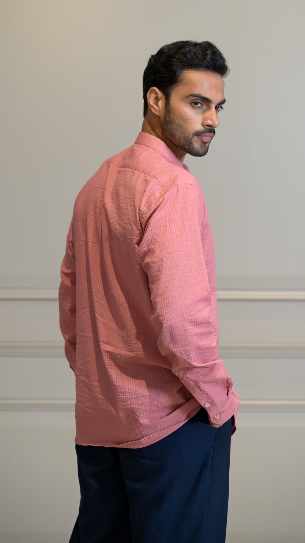 Chinese Collar Shirt - Pink