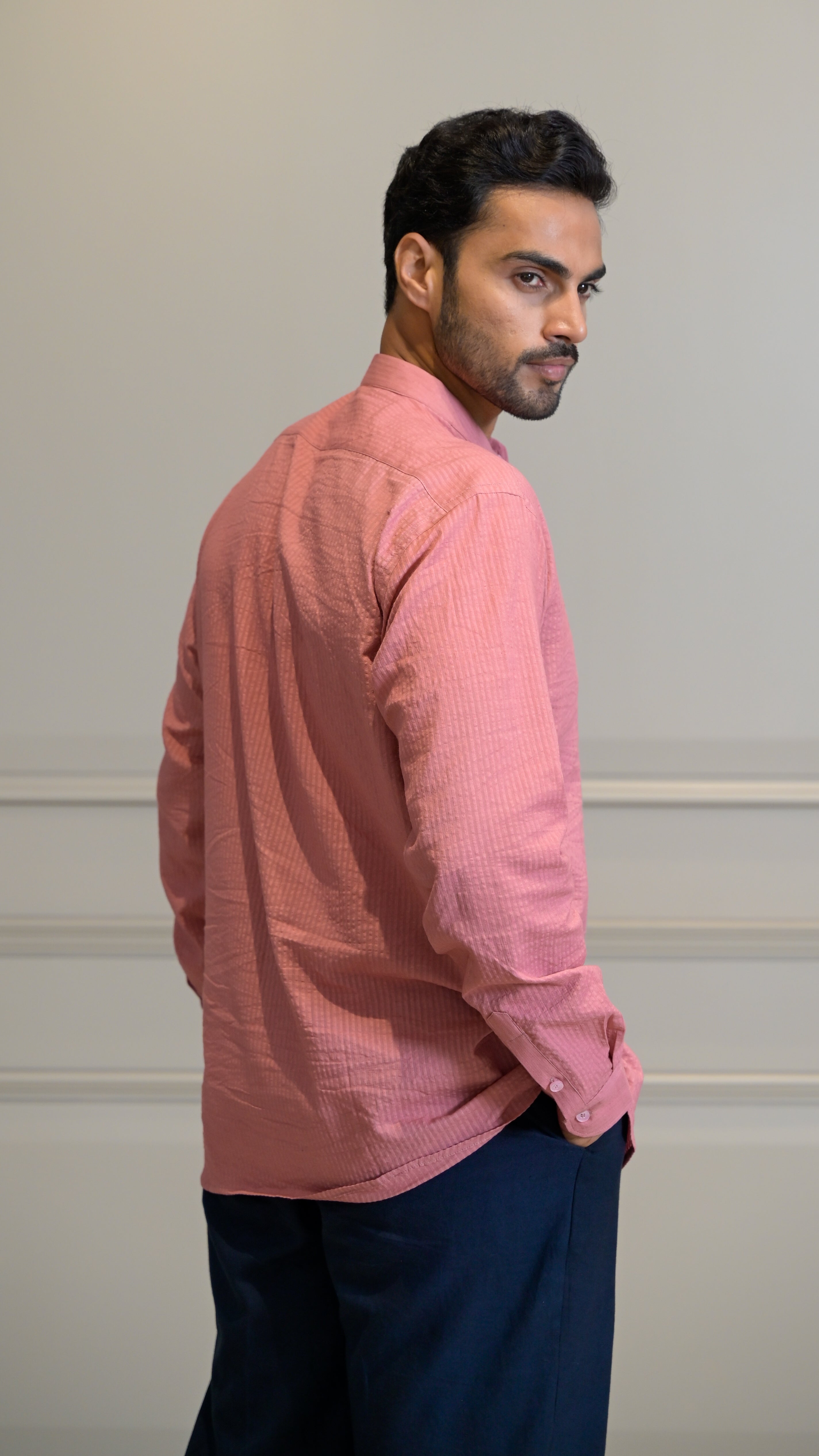 Chinese Collar Shirt - Pink