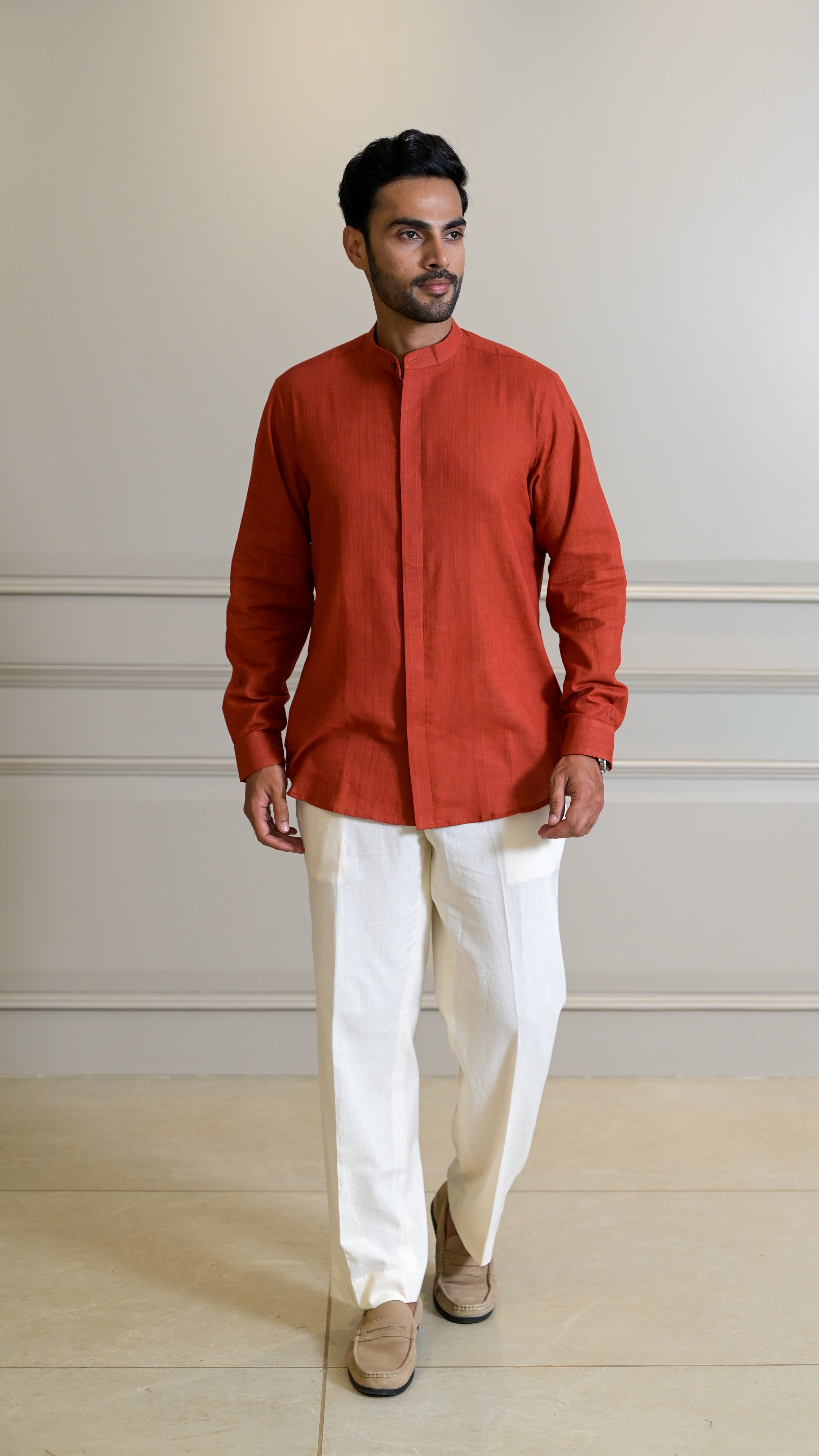 Chinese Collar Shirt - Rust