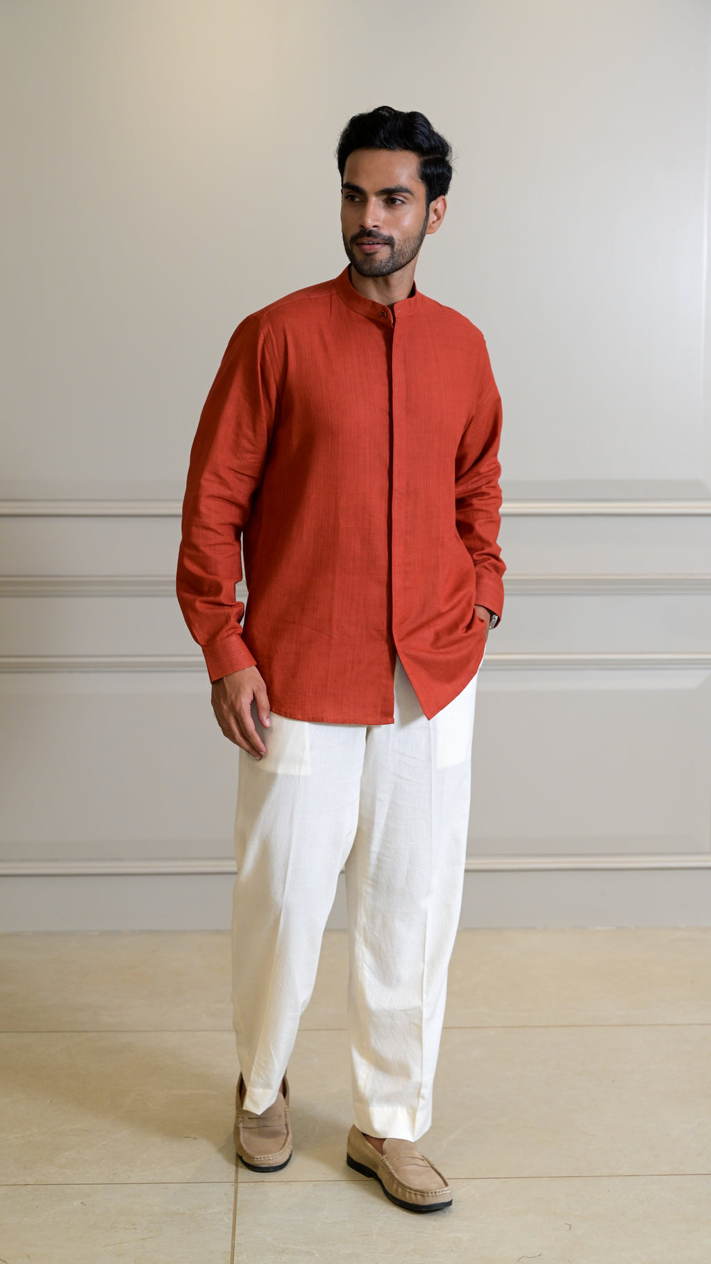 Chinese Collar Shirt - Rust