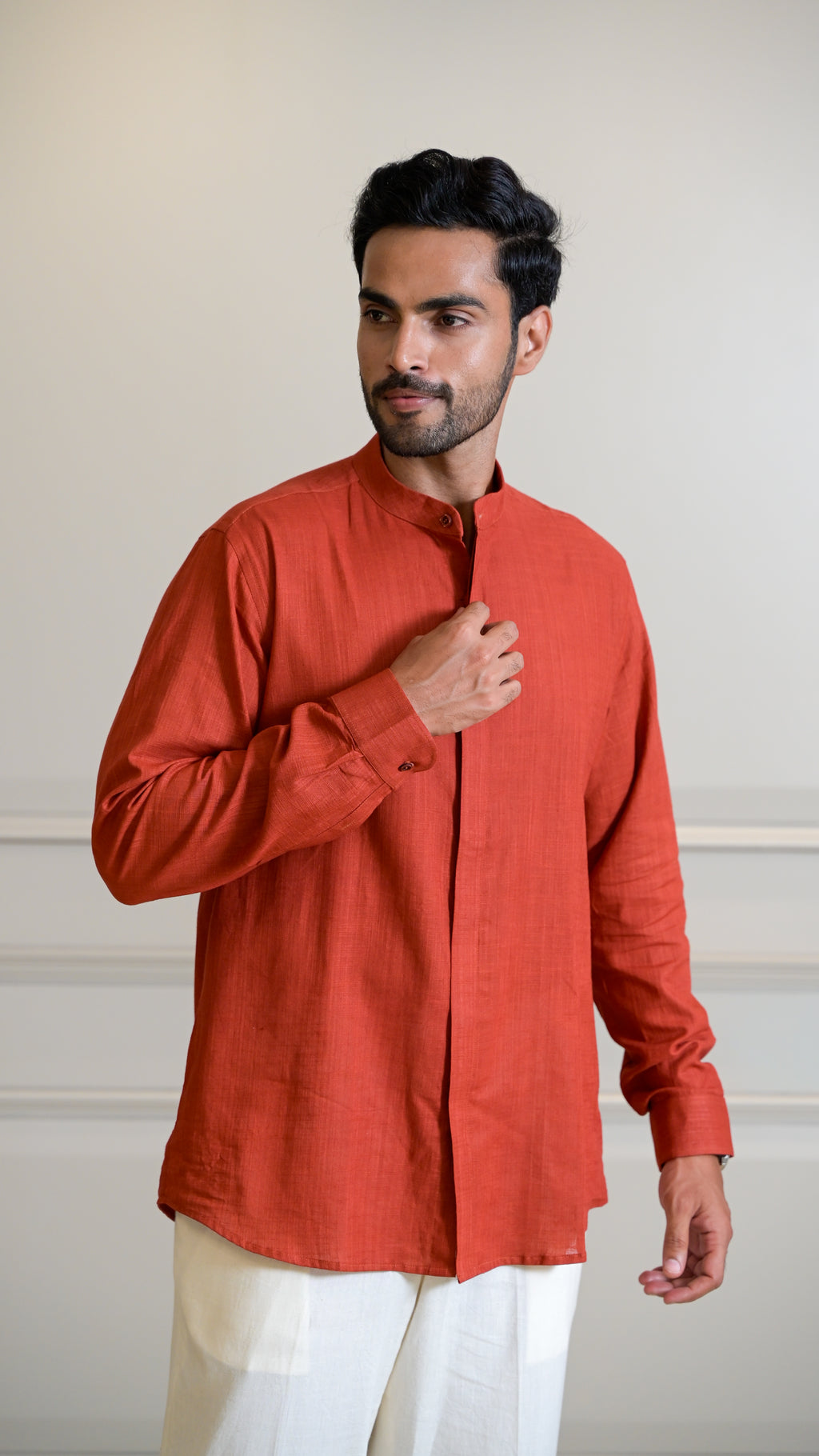 Chinese Collar Shirt - Rust