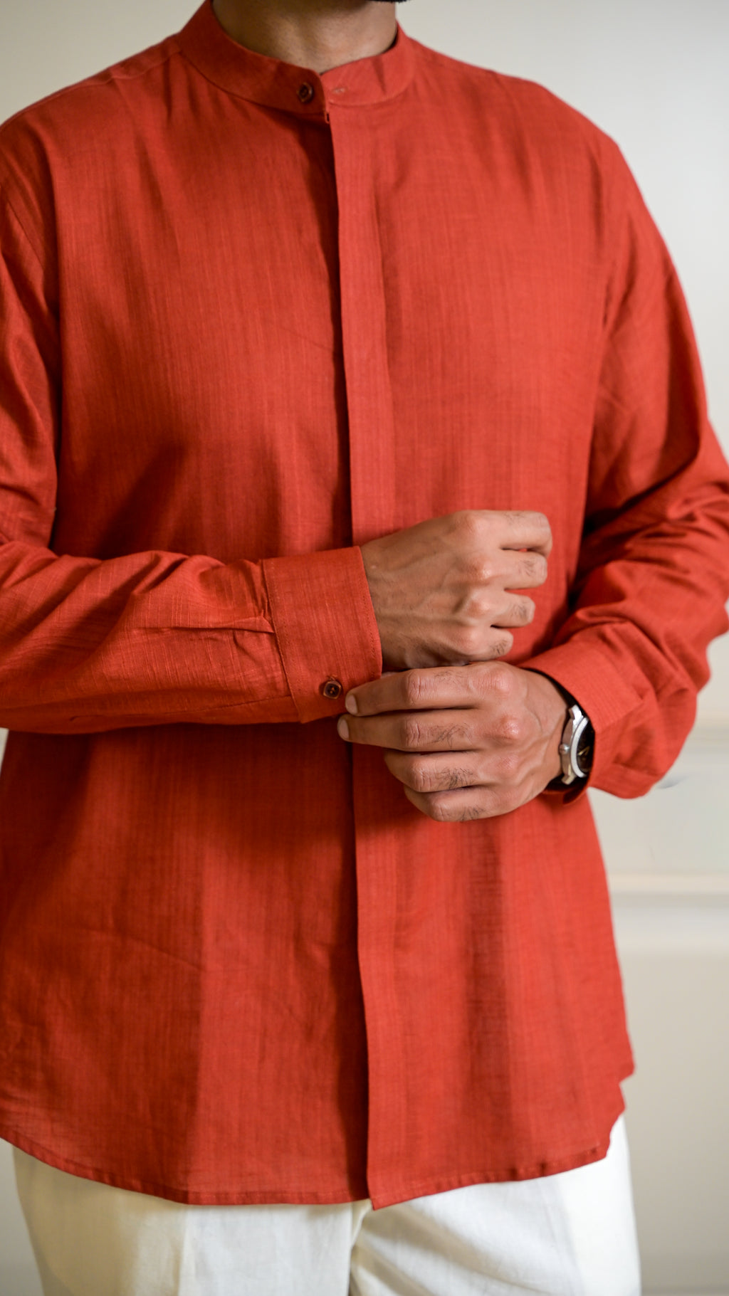 Chinese Collar Shirt - Rust