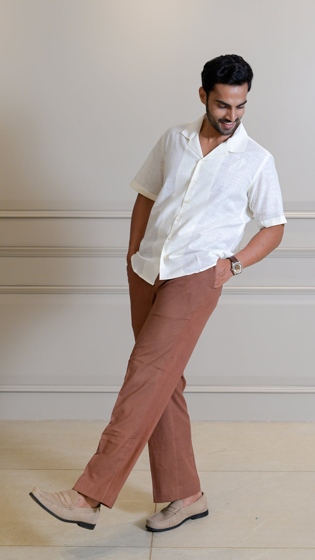Straight-Leg Trousers - Earth Brown