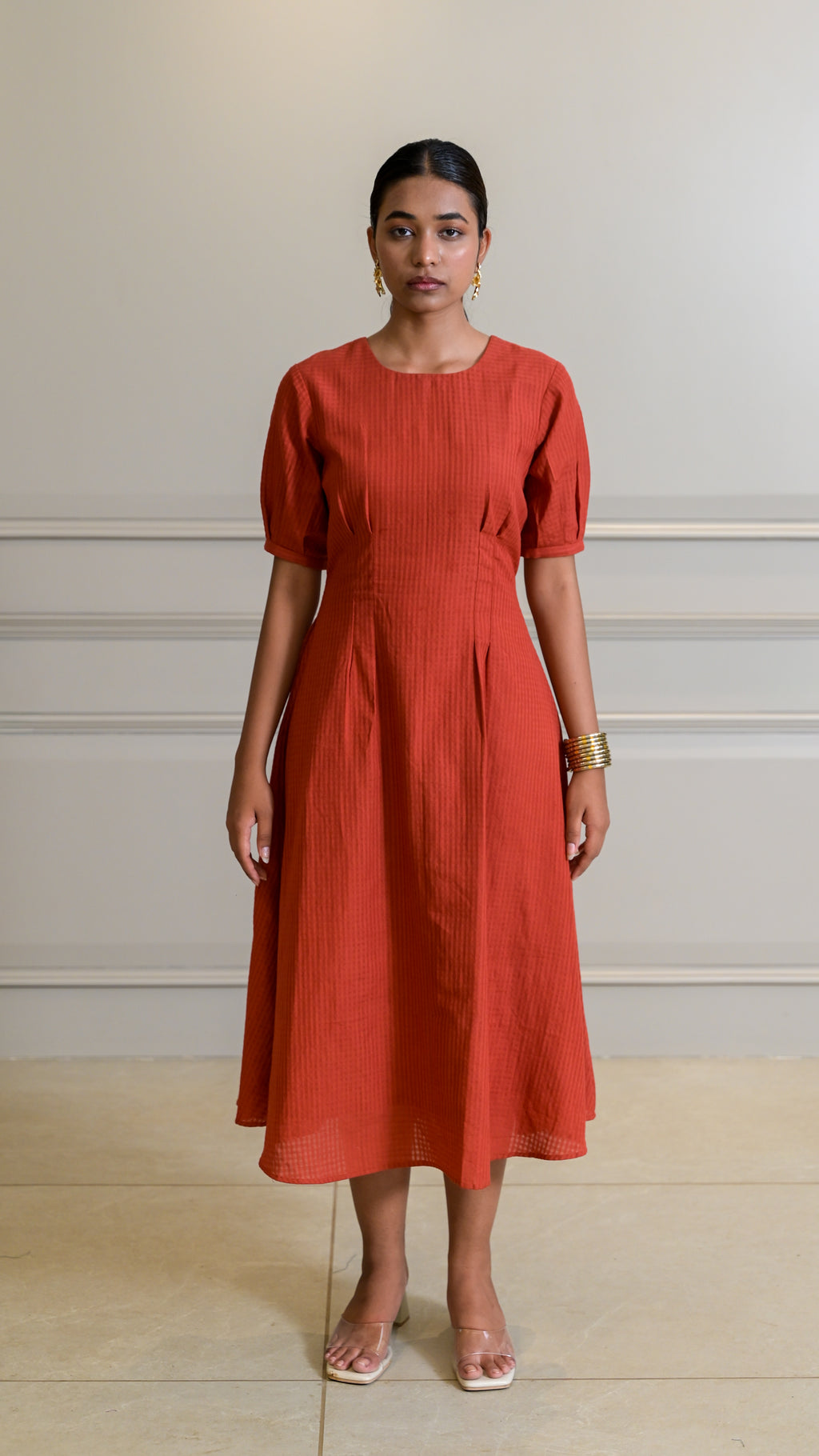 Tuck Dress - Rust