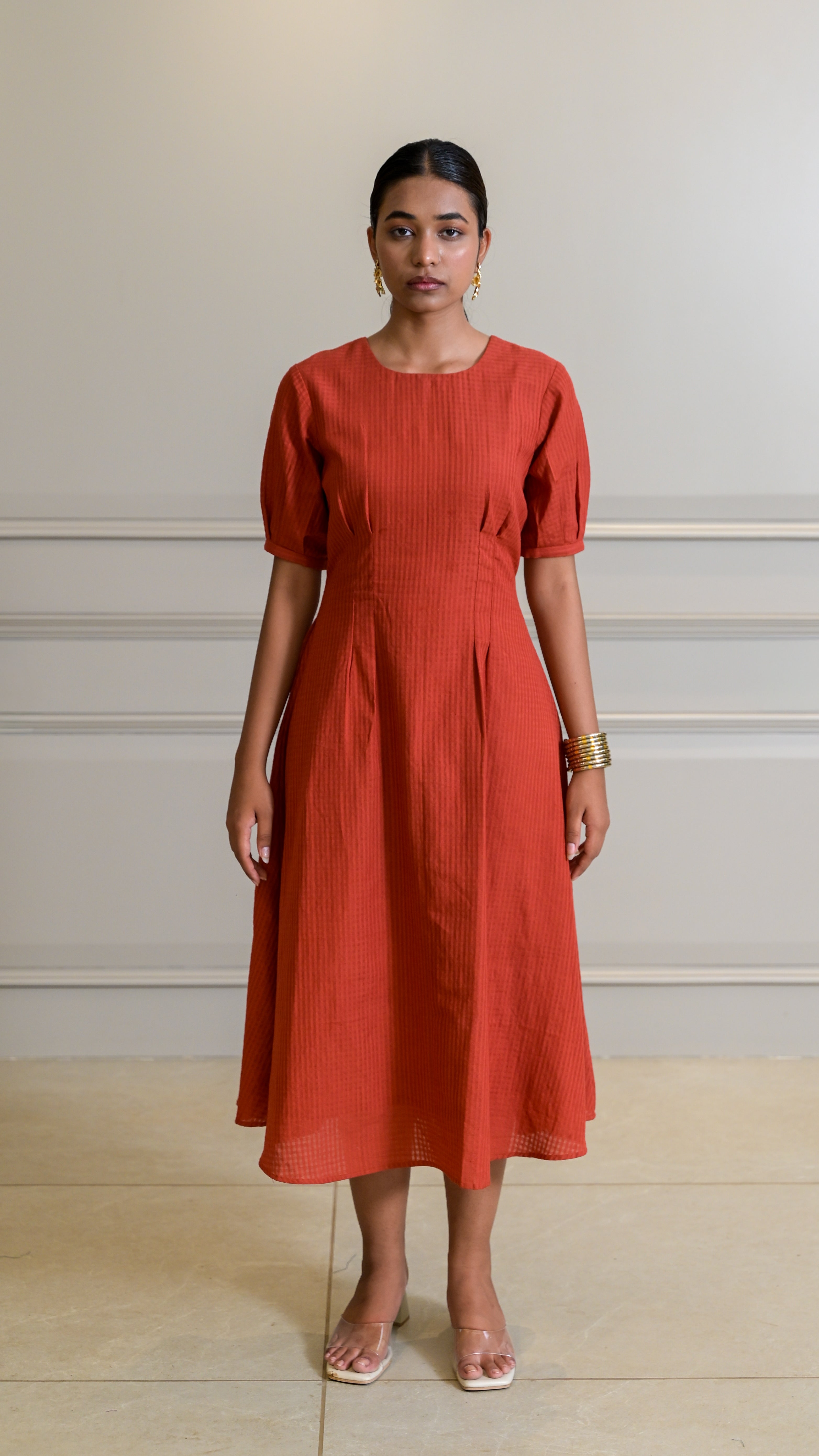 Tuck Dress - Rust