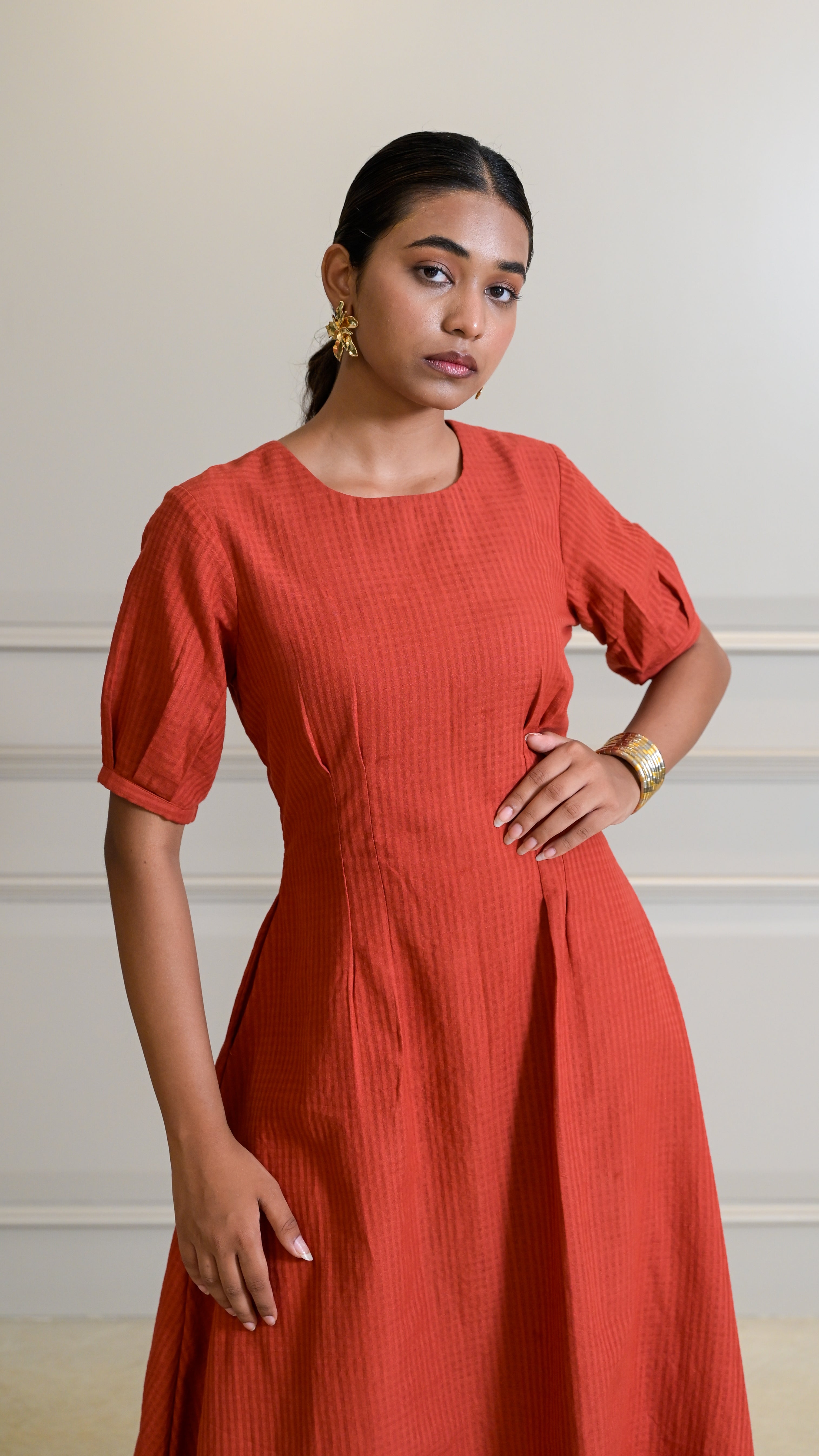 Tuck Dress - Rust