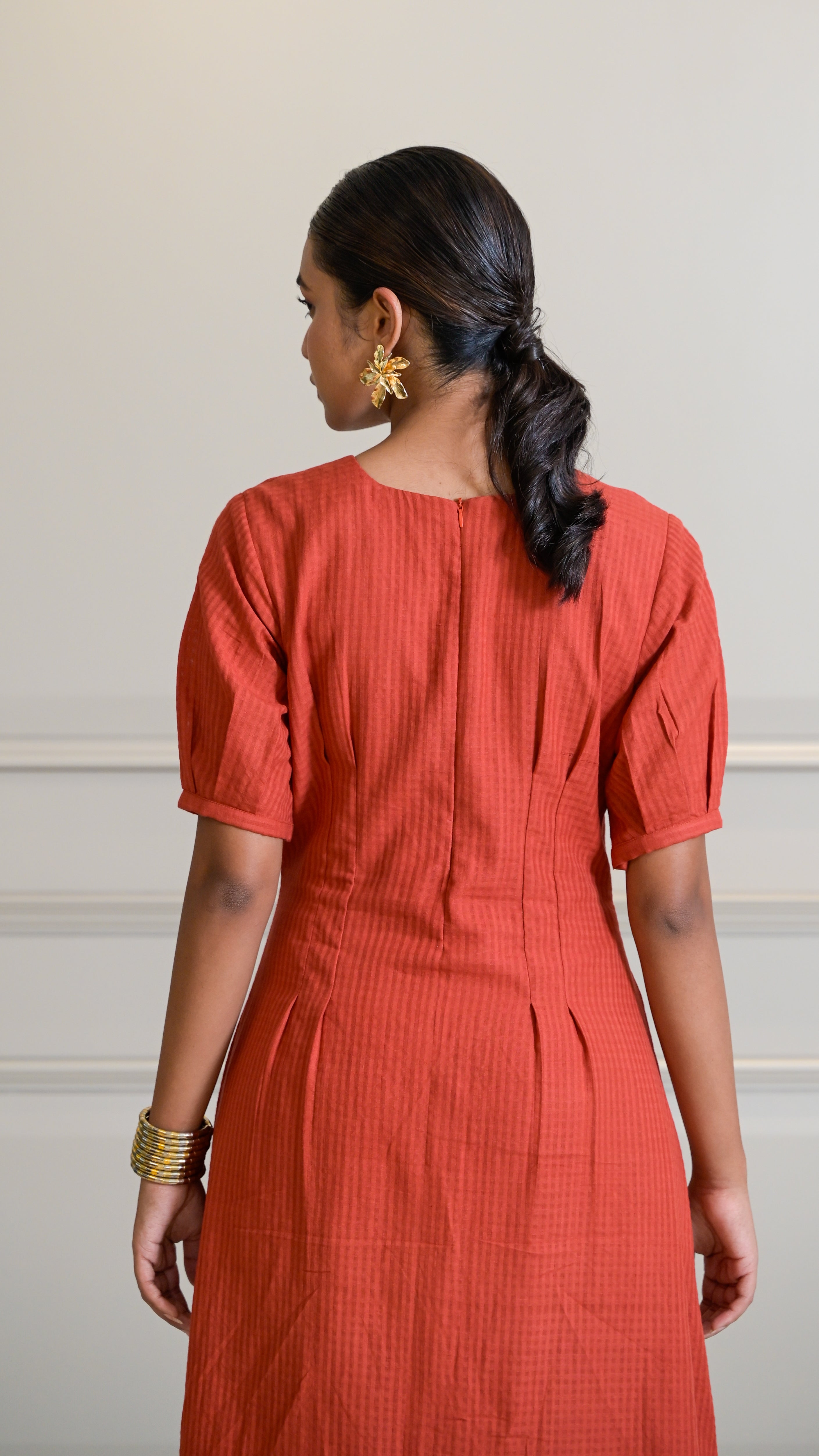 Tuck Dress - Rust