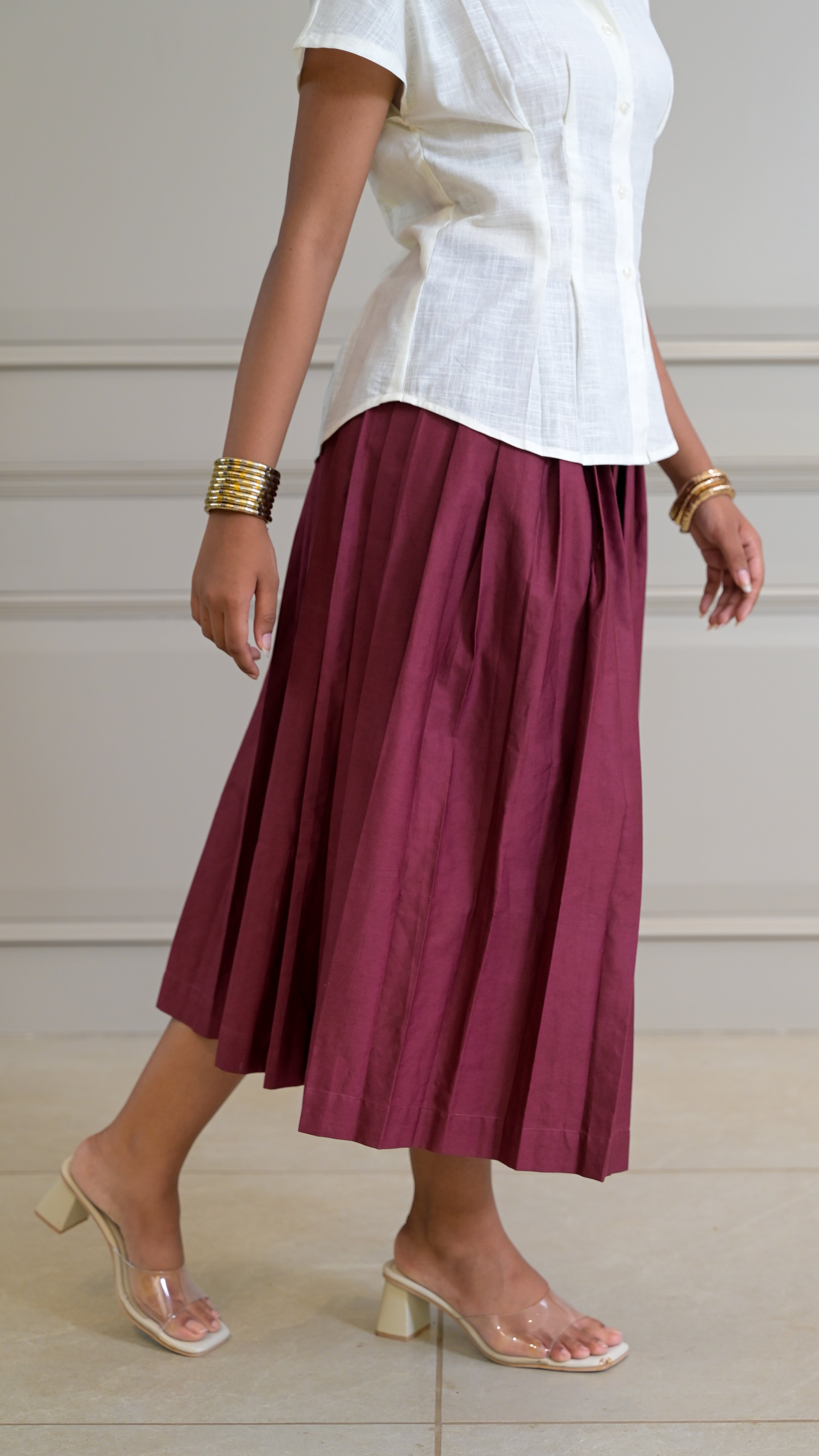 Pleated Skirt - Burgundy