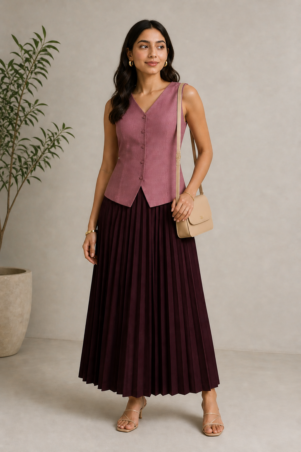 Burgundy Pleated Skirt