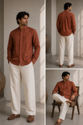 Rust Chinese Collar Shirt