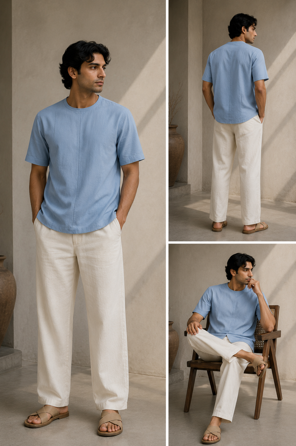 Powder Blue Woven T-Shirt